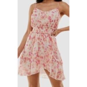 EMERALD SUNDAE SZ M juniors pink blush floral metallic mini dress NWT B152 *flaw